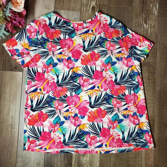 Time and Tru Tropical Floral Short Sleeve Tee Size XXXL 3XG 22 100% Cotton - Picture 3 of 9